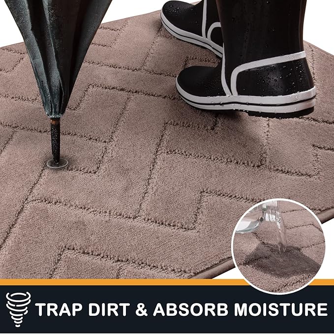 PURRUGS Dirt Trapping Door Mat 24" x 35.5", Non-Slip Machine Washable Entry Rug, Shoe Scraper, Dog Doormat, Super Absorbent Welcome Mat for Front & Back Door, Muddy Wet Shoes & Paws, Grayish Brown
