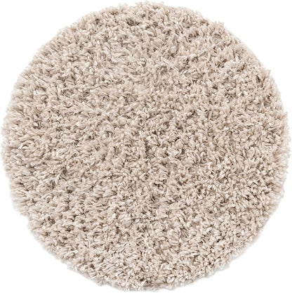 Unique Loom Davos Shag Collection Area Rug - Solid (2' Round, Linen)