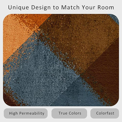 Checkered Geometric Rug, Washable 3x4 Rug for Living Room, Modern Abstract Patterned Indoor Carpet, Checkered Geometric Decor for Home, Bedroom, Soft Non Slip Thin Design FER43
