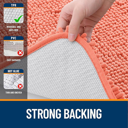 OLANLY Bathroom Rugs 47x17, Extra Soft Absorbent Chenille Bath Rugs, Rubber Backing Quick Dry, Machine Washable Bath Mats for Bathroom Floor, Tub and Shower, Home Decor Accessories, Coral