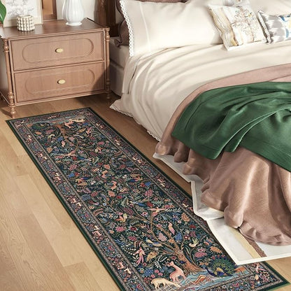 Rugcomf Runner Rug 2x6 Vibrant Tree of Life-Patterned Vintage Kitchen Rugs Non Slip Washable Soft Carpet Runner for Laundry Bedroom Bathroom, Green