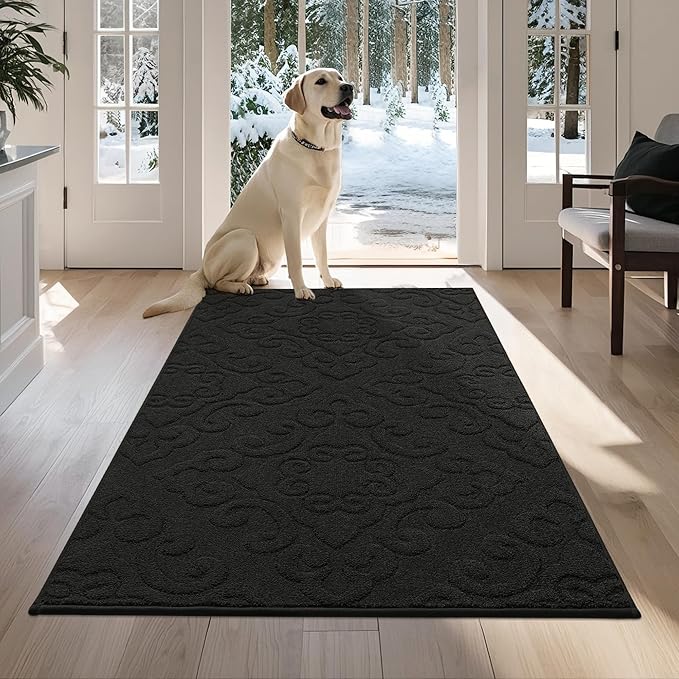 COSY HOMEER Door Mat 36”x60”,Absorbent Dirt Trapper Entryway Rugs,Non-Slip Welcome Mat,Washable Entry Rugs,Low Pile Doormat for Front Back Door,Wet Shoes & Paws,Black