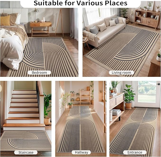 Tangsoo Rainbow Easy Jute Rug 2x6 Washable Runner for Hallways,Non-Slip Ultra Thin Dark Brown Outdoor Runner Carpet,Contemporary Kitchen Door Mat for Laundry Bedroom Entryway Porch