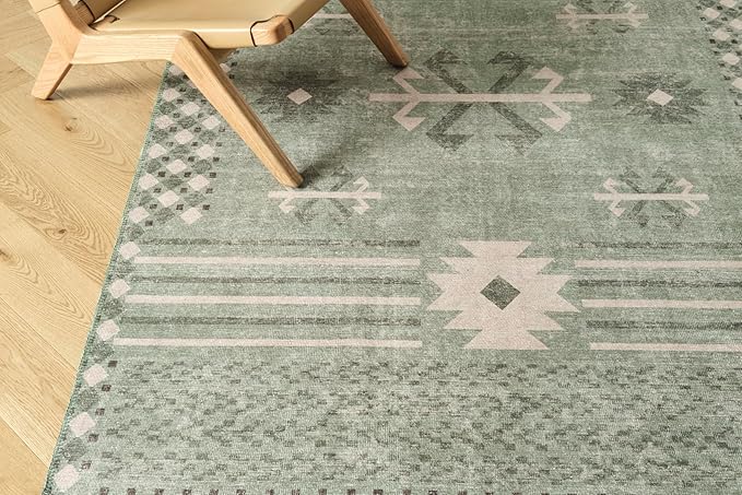 Revival Rugs Flam 5'x8' Zero-Shedding Area Rug for Living Room Bedroom - Oeko-TEX Certified, Low Pile, Spot Clean, Green