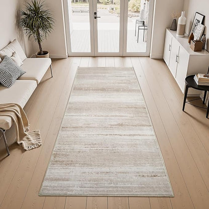 PADOOR Modern Abstract Runner Rug - 2x5 Washable Hallway Rugs, Ultra Soft Non-Slip Low Pile Floor Rugs for Hallway Entryway Kitchen Bedroom Bedside Laundry Room Brown