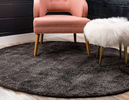 Unique Loom Solo Collection Area Rug - Calabasas (6' 1" Round, Charcoal/ Black)