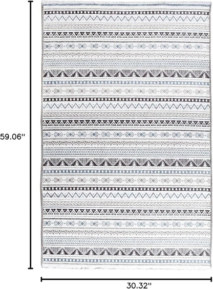 Alfa Rich 3x5 Blue Gray White Washable Area Rugs for Living Room Bedroom Kitchen Cotton Decor Runner