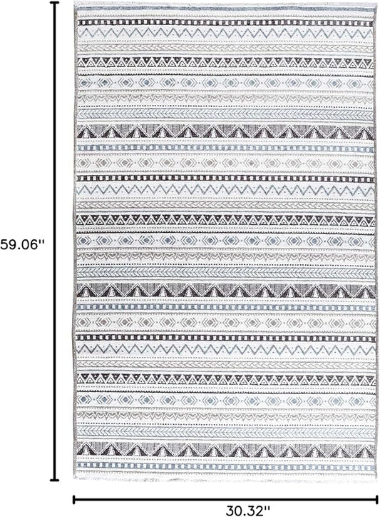 Alfa Rich 3x5 Blue Gray White Washable Area Rugs for Living Room Bedroom Kitchen Cotton Decor Runner