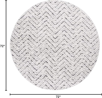 SAFAVIEH Adirondack Collection Area Rug - 6' Round, Ivory & Charcoal, Chevron Design, Non-Shedding & Easy Care, Ideal for High Traffic Areas in Living Room, Bedroom (ADR104N)