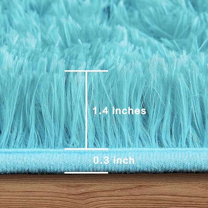 Andency Blue Soft Area Rugs for Living Room Bedroom, 3x5 Non-Slip Fluffy Shag Carpet, Indoor Floor Fuzzy Shaggy Living Room Plush Rug for Kids Dorm Nursery Home Decor Aesthetic