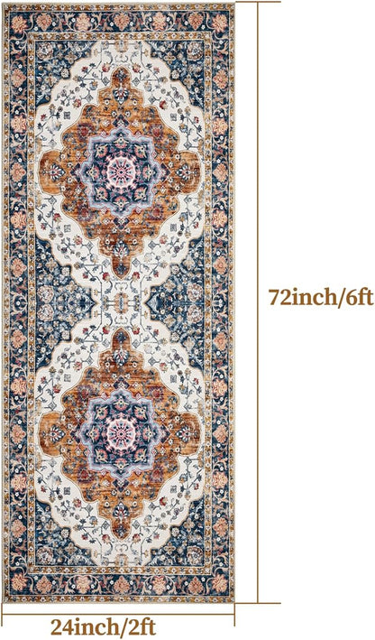 Ciicool Washable Non Slip Runner Rug, 2x6ft Hallway Rug Vintage Kitchen Rugs Carpet for Entrance Bedroom Laundry Bathroom Decor