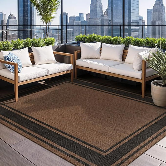 Beverly Rug Outdoor Rug 6x9 Modern Bordered Area Rugs for Indoor and Outdoor Patio Deck Porch Garden Waterproof Weather Sun Resistant Washable Outside Carpet (6 x 9 Gold)