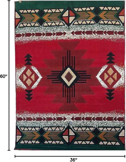 YHSF South West Native American Area Rug C318 - Easy Clean, Thick, Soft, Durable Native Tribal American Indian Inspired Rug for Bedroom/Living Room and More - Red, 3 Feet 10 Inches x 5 Feet 2 Inches