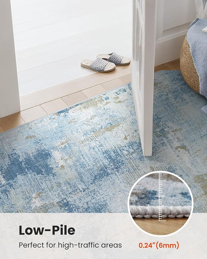 6x9 Area Rugs for Living Room, Modern Abstract Washable Rug with Non-Slip Backing & Low Pile Indoor Carpet for Nursery Room, Bedroom and Dinning Room, Light Blue