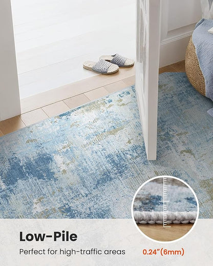 8x10 Area Rugs for Living Room, Modern Abstract Washable Rug with Non-Slip Backing & Low Pile, Large Washable Rug with Abstract Pattern for Bedroom, Dinning Room, Home Office, Light Blue