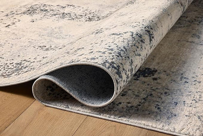 Loloi Teagan Collection TEA-07 Natural/Denim 2'-8" x 4' Accent Rug, Large, Soft Neutral Rug, High-Traffic for Living Room, Bedroom, Home Office, Dining Area