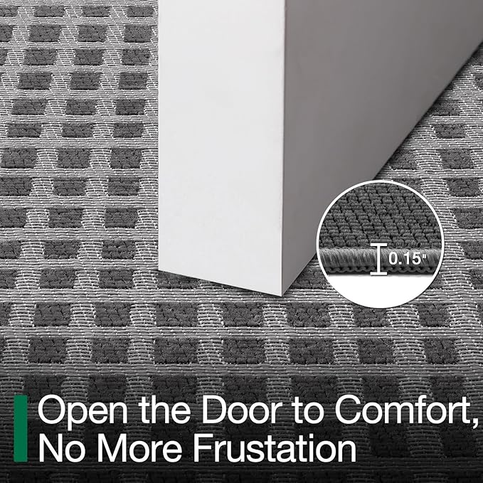 LUMI Inside Door Mat for Entry 17''x30'', Absorbent, Dirt Trapper, Low Profile Thin, Non Slip Mats with Rubber Backing, Ideal for Indoor, High Traffic, Garage, Entrance, Checkered Grey