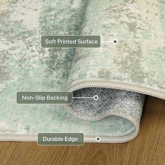 GENIMO 2x3 Rugs for Entryway, Washable Bathroom Kitchen Rugs Non Slip, Modern Abstract Soft Small Area Rug Indoor, Low Pile Throw Carpet, Light Green