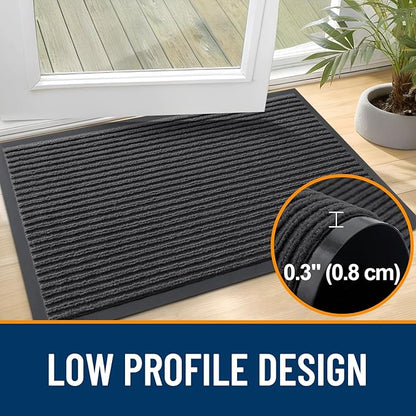OLANLY Front Door Mat Indoor Outdoor Entrance, Waterproof Heavy Duty Doormat, Fade Resistant, Low Profile, Easy Clean Patio Porch Welcome Floor Mats for Entry, 33x21, Charcoal Grey