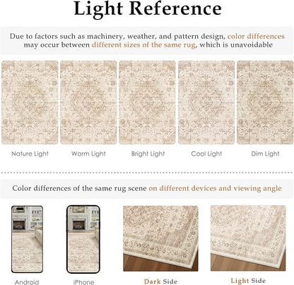 2x10 Beige Washable Vintage Area Rug for Living Room Bedroom Soft Tranditional Non Slip Runner Rug Lightweight Floral Low Pile Distressed Carpet Hallway Kitchen Bathroom Bedroom