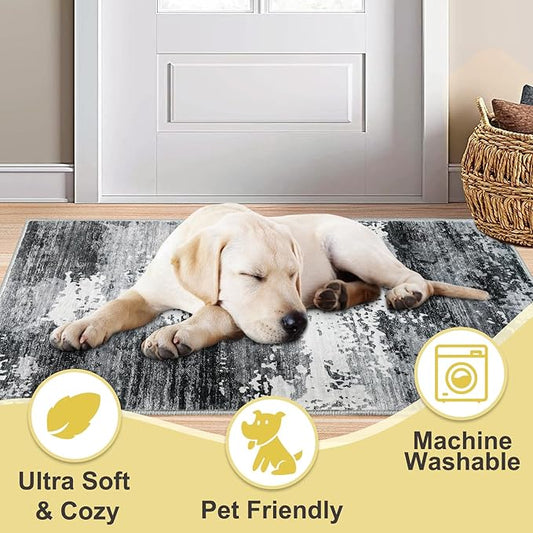 COMSLE Door Mat Soft Absorbent Indoor Front Entryway Rug Machine Washable Entrance Mats for Muddy Paws Non Slip Throw Rugs 24" x 36" Doormat for Inside Foyer Bedroom - Gray