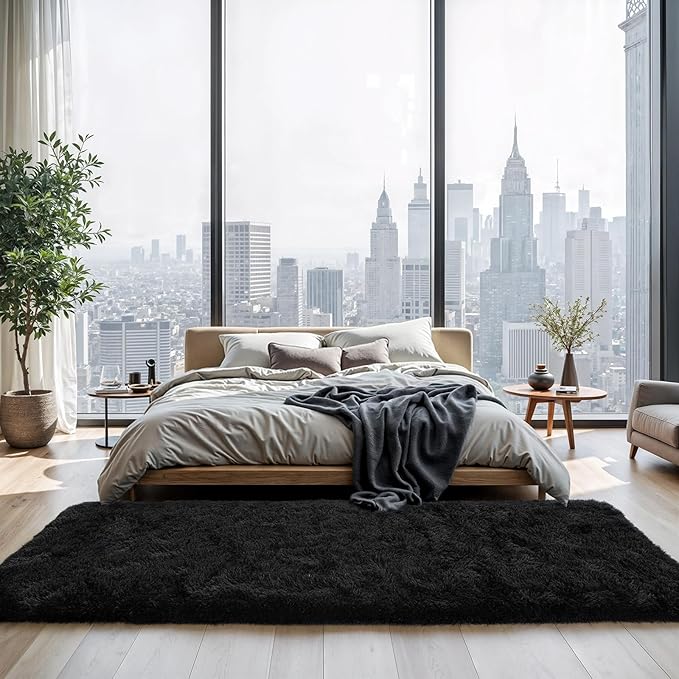 Zentavio Runner Rugs for Hallway 2x6 Shag Soft Bedroom Bedside Rugs Non Slip Fluffy Carpet for Kids Girls Boys Home Decor Aesthetic Dorm Nursery Black