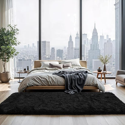 Zentavio Runner Rugs for Hallway 2x6 Shag Soft Bedroom Bedside Rugs Non Slip Fluffy Carpet for Kids Girls Boys Home Decor Aesthetic Dorm Nursery Black