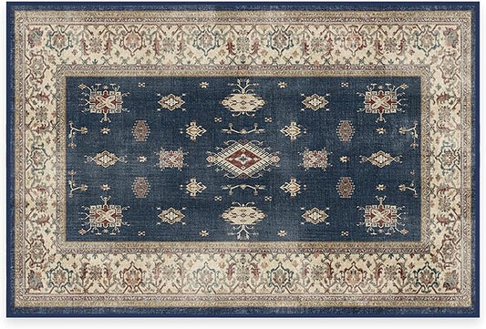 RUGGABLE Washable Vintage Area Rug – Verena Sapphire 2x3, Stain-Resistant, Non-Slip – Small Machine Washable Rugs for Living Room, Bedroom, Hallway, Entryway & Bathroom–with Standard Pad