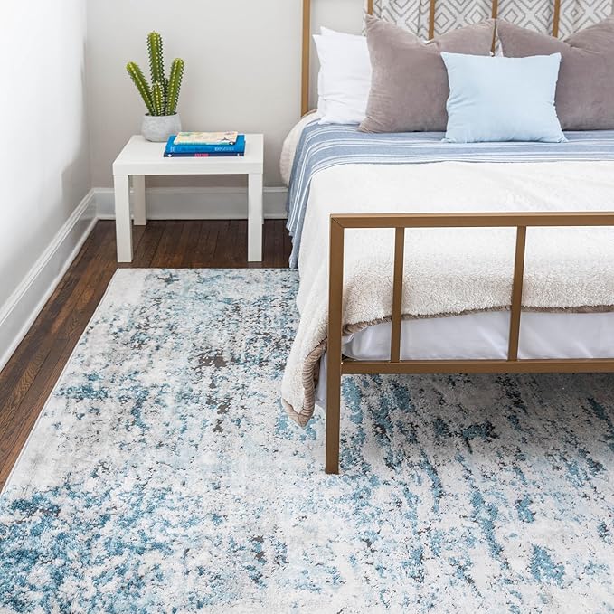 Rugs.com Leipzig Collection Rug – 6x9 Blue Low-Pile Rug Perfect for Bedrooms, Dining Rooms, Living Rooms