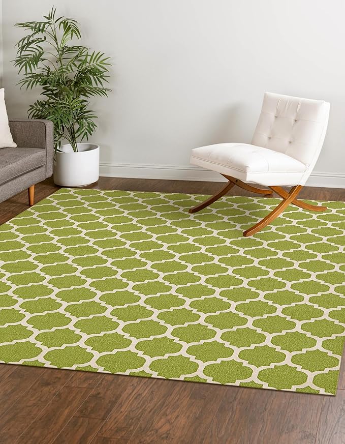 Rugs.com Lattice Collection Rug – 10 Ft Square Light Green Medium-Pile Rug Perfect for Living Rooms, Kitchens, Entryways