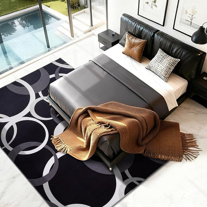 YIHOUSE 6x9 Ft Area Rugs, Concentric Circle Carpet Washable Rug, Black and White Geometric Design Rug for Spacious Living Rooms, Master Bedrooms, Dining Room, Home Office Decor, Nonslip Non-Shedding