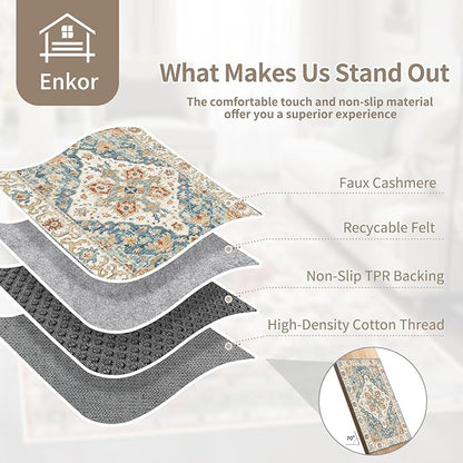 Enkor Area Soft Rugs 9x12 Washable Non Slip Boho Floor Rugs for Living Room Bedroom, Vintage Style Farmhouse Mat for Kitchen Entryway Orange & Blue