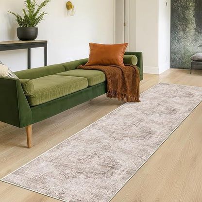 Non Slip 10ft Long Hallway Runner Rug - Beige Brown 2 x 10 Runner Rug, Washable & Waterproof 2x10 Kitchen Floor Mat - Modern Abstract Design Décor