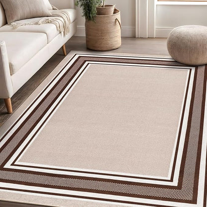 Beverly Rug Non Slip Area Rugs 5x7 Modern Bordered Non Skid Rubber Backing Soft Area Rug for Living Dining Room Easy to Clean Non Shedding Kitchen Bedroom Indoor Carpet 5 x 7 Beige-Brown