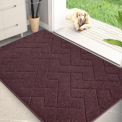 PURRUGS Dirt Trapping Door Mat 32" x 47", Non-Slip Machine Washable Entry Rug, Shoe Scraper, Dog Doormat, Super Absorbent Welcome Mat for Front & Back Door, Muddy Wet Shoes & Paws, Burgundy Red