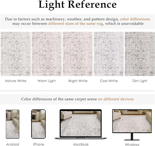 Gray Area Rug 4x6 Office Entryway Rug Machine Washable Kitchen Vintage Distressed Non Slip Carpet Indoor Grey Retro Floral Accent Throw Door Mat for Bathroom Bedroom Dining Living Room