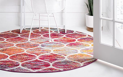Rugs.com Lattice Frieze Collection Rug – 4' Round Multi Medium Rug Perfect for Kitchens, Dining Rooms