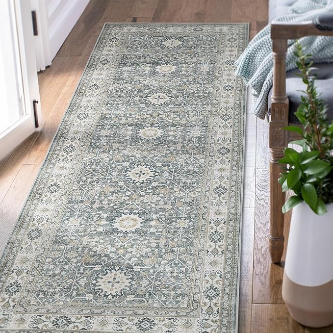 jinchan Runner Rug 3x10 Washable Hallway Rug Distressed Gray Multi Vintage Floral Runner Kitchen Floor Cover Indoor Mat Retro Entryway Living Room Bedroom Office Farmhouse Grey