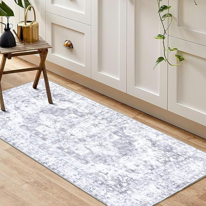 COMSLE Washable Door Mat, Front Door Mat Indoor Faux Wool Absorbent Small Rugs for Entryway Distressed Throw Rug Non-Slip Accent Floor Carpet for Entrance Bedroom, 24X48 Inches Gray