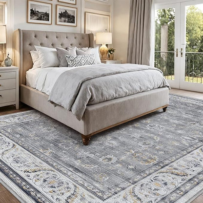 LUMI Washable Area Rug for Living Room, 8x12 Ultra Soft Traditional Vintage Rugs Non Slip with Rubber Backing, Low Profile, High Traffic, Stain Resistant Carpets, Ideal for Bedroom, Dining Room