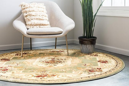 Rugs.com Chateau Collection Rug – 13' Round Green Medium Rug Perfect for Kitchens, Dining Rooms