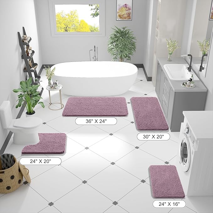 OLANLY Bathroom Rugs 47x17, Extra Soft Absorbent Chenille Bath Rugs, Rubber Backing Quick Dry, Machine Washable Bath Mats for Bathroom Floor, Tub and Shower, Home Decor Accessories, Deep Plum