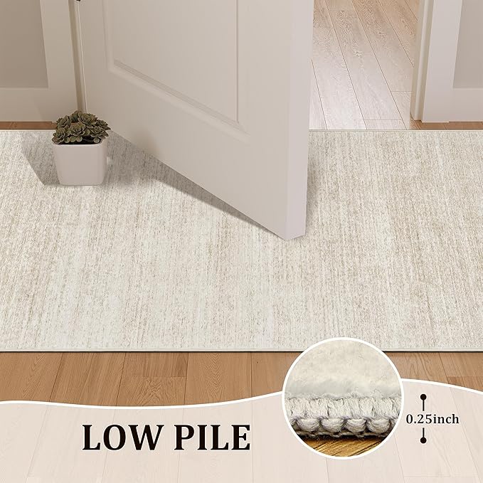 Valenrug Washable Rugs 2x5 - Stain Resistant 2x5 Area Rugs for Living Room, Non Slip Backing Large Area Rugs for Bedroom, Folable Machine Washable Area Rug (2'x5', Beige)