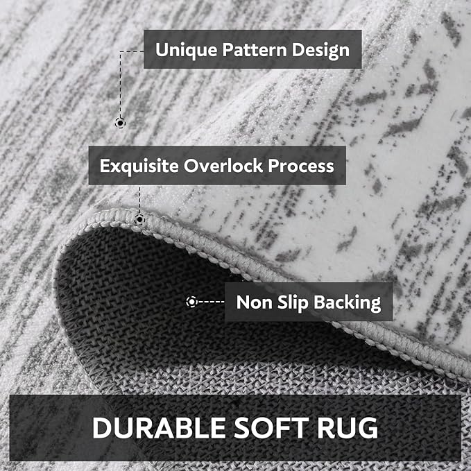 6x9 Area Rugs for Living Room Machine Washable Rug Distressed Indoor Carpet Neutral Moroccan Boho Rug Ultra Soft Area Rug for Bedroom Dining Room Playroom Office, Grey