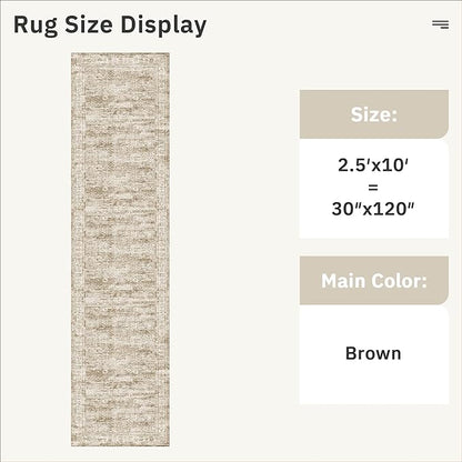 Runner Rug 2'6" x 10' Washable Non-Slip Runner Rugs for Kitchen Bathroom Laundry Room Vintage Ultra Thin Runners for Hallway Entryway Brown