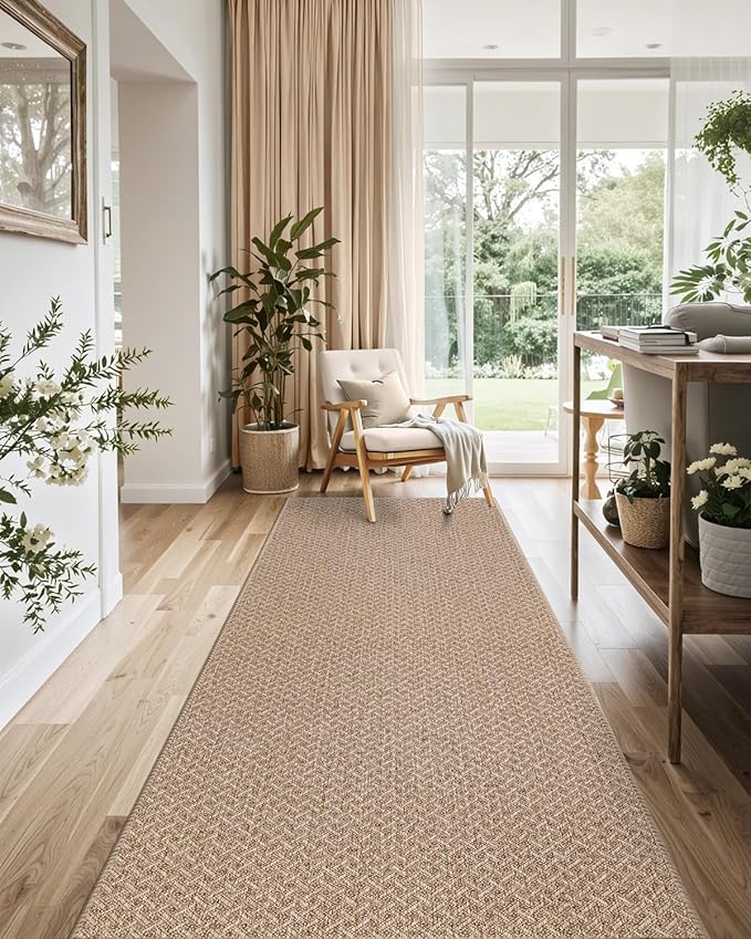 Color&Geometry Door Mat 3'x12' Runner Rug with Rubber Backing, Non Slip Washable Hallway Runner Kitchen Runner Rug, Carpet Runners for Hallway Living Room Bedroom, Beige (Rolled-up NO Creases)