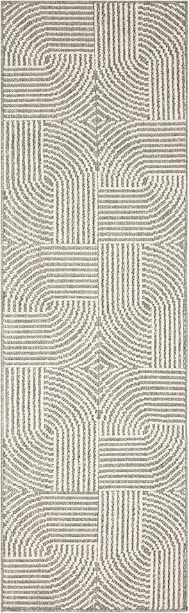 Nourison Home Textured Home Grey Ivory 2'3" x 7'6" Area Rug - Easy Clean, Non Shedding, Bed Room, Living Room, Dining Room, Kitchen (8' Runner)