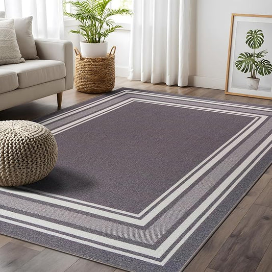 Beverly Rug Non Slip Area Rugs 5x7 Modern Bordered Non Skid Rubber Backing Soft Area Rug for Living Dining Room Easy to Clean Non Shedding Kitchen Bedroom Indoor Carpet 5 x 7 Gray