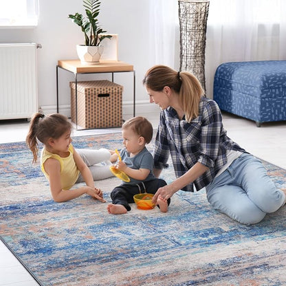 Abstract 9x12 Area Rug for Living Room Dining Room Office Bedroom Blue