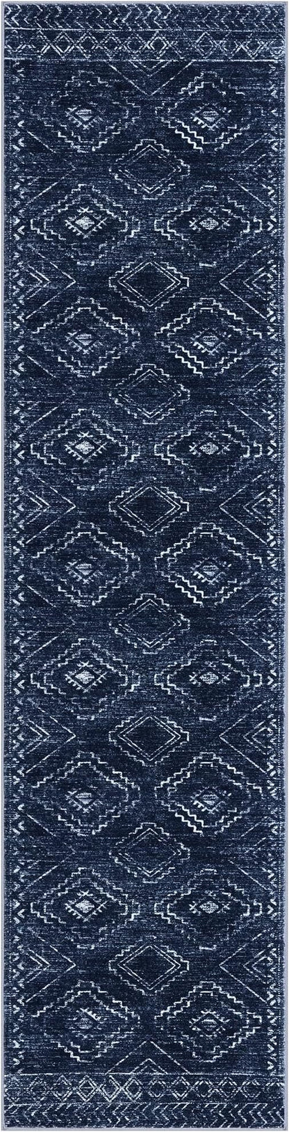 KILOCOCO Hallway Runner Rug 2x8 Runners for Hallways Washable Runner Rug Non Slip Rubber Backed Low-Pile Runners for Bedroom Kitchen Living Room Laundry Room Boho Rugs, Dark Blue